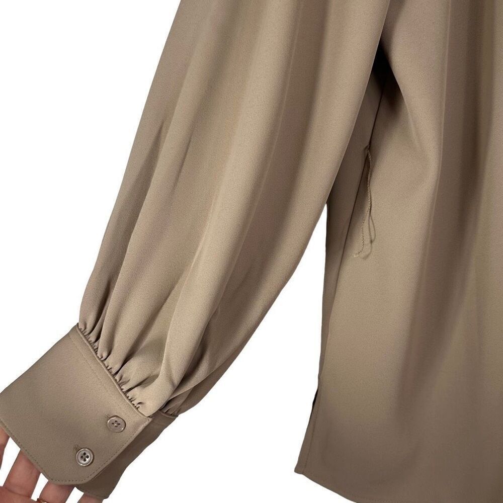 Banana Republic Barely Beige Button Front Balloon Sleeve Blouse w Belt NWT - Picture 4 of 10